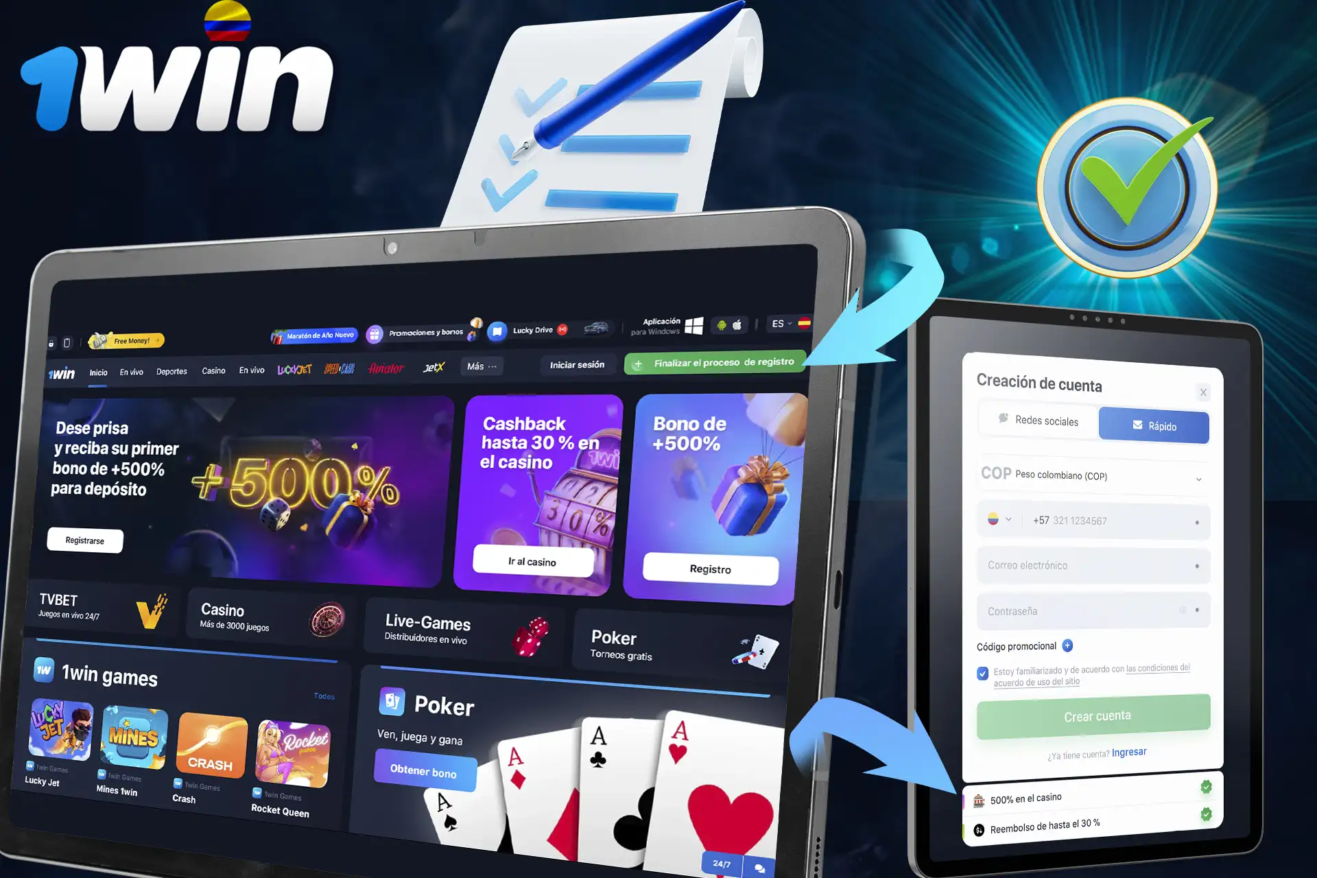 Regístrese en el sitio web de 1Win y reciba una bonificación