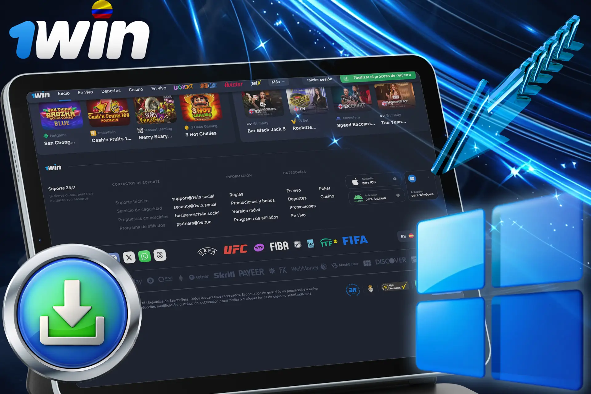 Comodidad de la aplicación 1Win para Windows