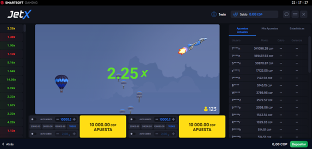 screenshot of JetX game