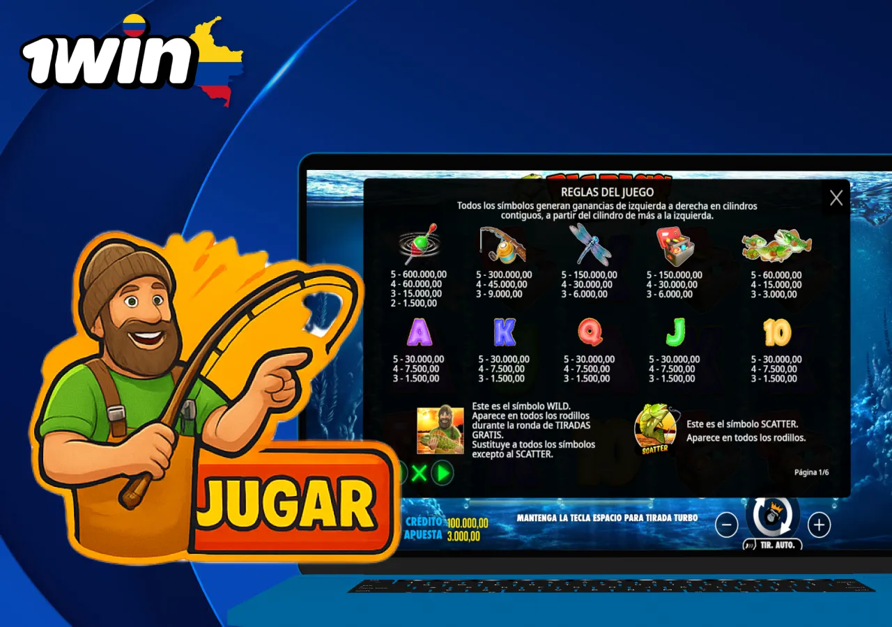 Descripción del juego Big Bass Bonanza con detalles de sus funciones.