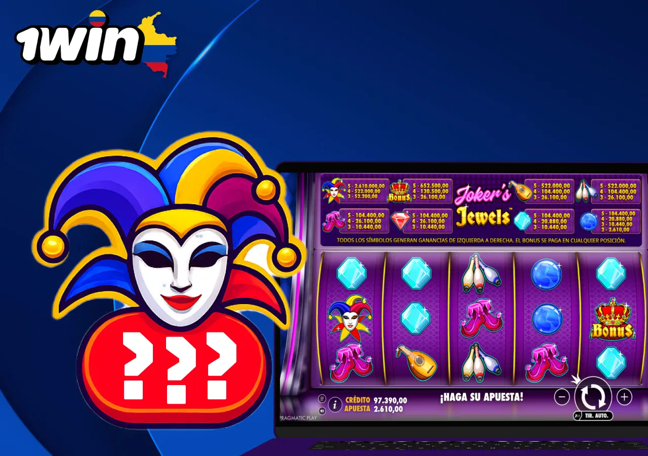 Joker's Jewels en con lista de pagos y símbolos especiales como comodines y bonus.